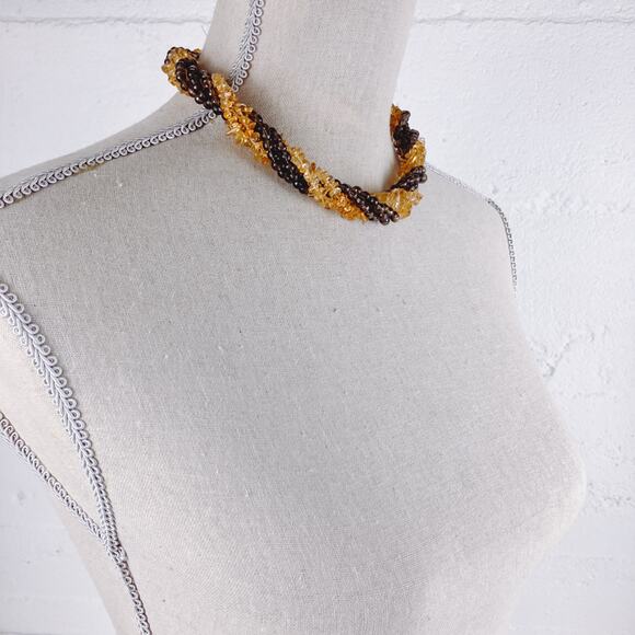 VTG Necklace Sterling Clasp Citrine and Smoky Quartz Beads, 90s Choker, Princess - Picture 8 of 10